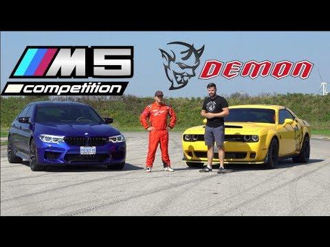 2019 BMW M5 Competition Vs. Dodge Demon TRACK TEST // Drag Race, Drifting, Lap Times