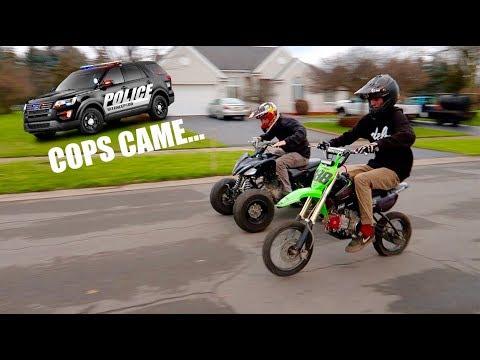 PIT BIKE VS DRIFT QUAD RACE!!! POLICE COME...