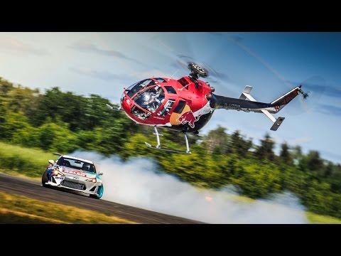 Aerobatic Helicopter Chases Drifting Race Car